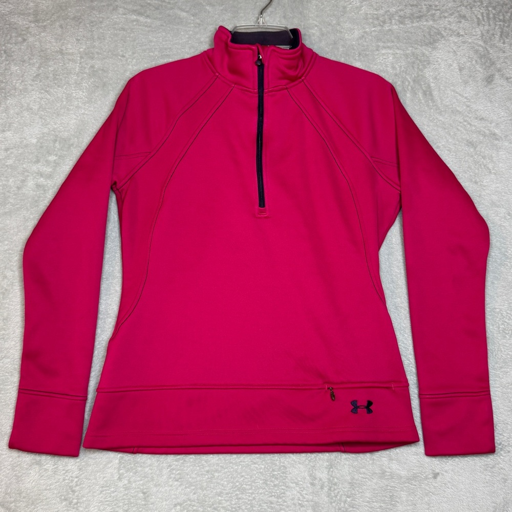 Under Armour Women's 1/4 Zip Sweatshirt Fleece Pullover Size M Pink Form Fitting